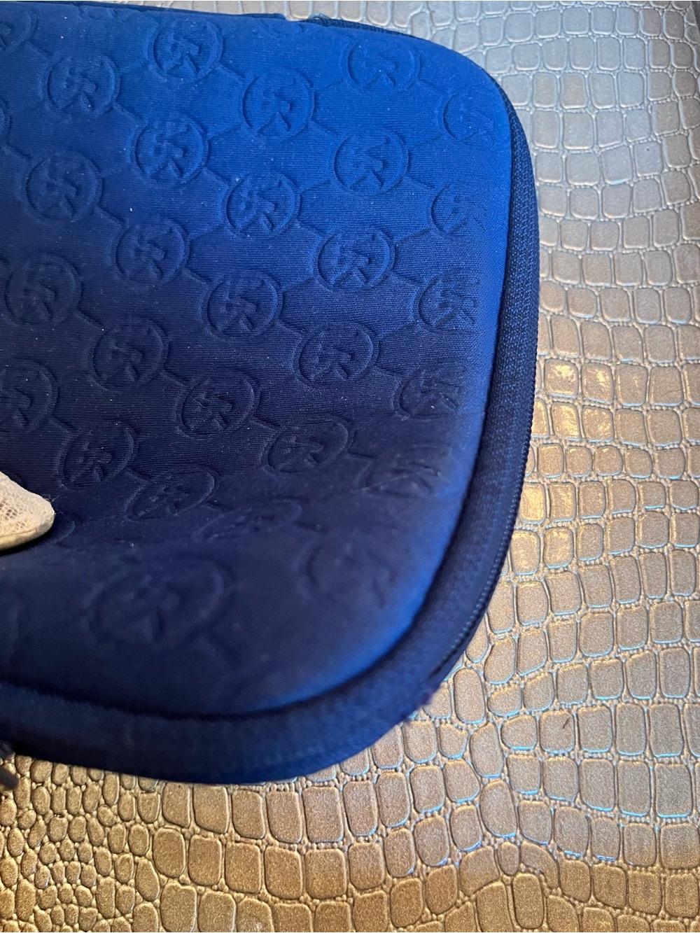 Michael Kors Navy Embossed MK Tablet/Laptop Pouch with Logo Plaque - Picture 11 of 11